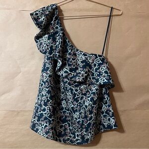 Isabel Marant Etoile Thomy One Shoulder Ruffled Linen Top Floral Print Size XS